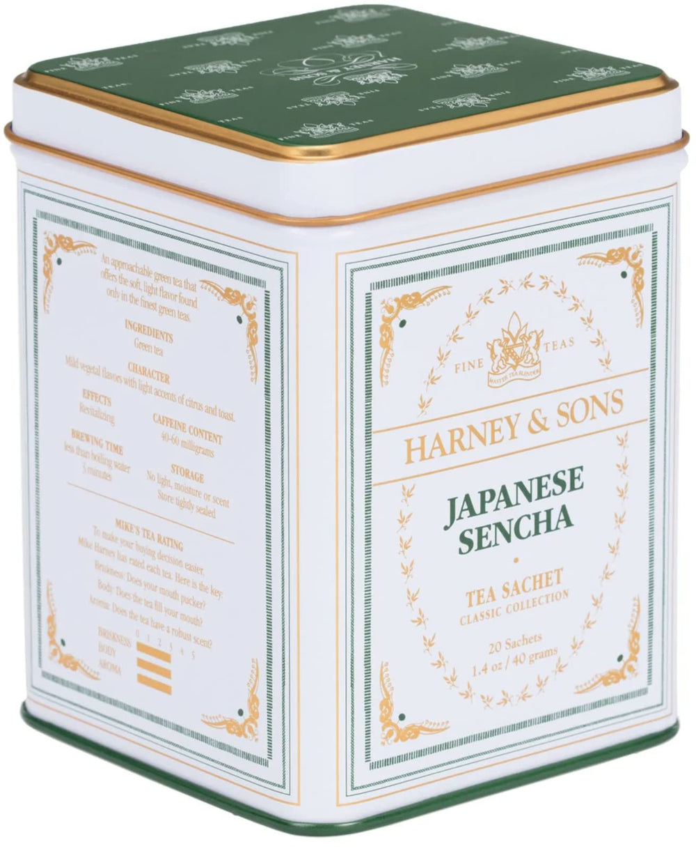 Harney & Sons Japanese Sencha green tea sachets in a tin for everyday refreshing cups.