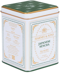 Harney & Sons Japanese Sencha green tea sachets in a tin for everyday refreshing cups.