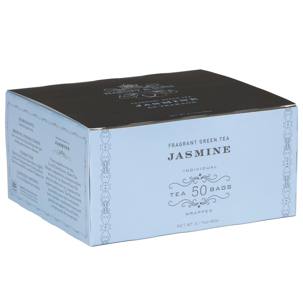 Harney & Sons Jasmine Fragrant Green Tea teabag steeping for a delicate cup