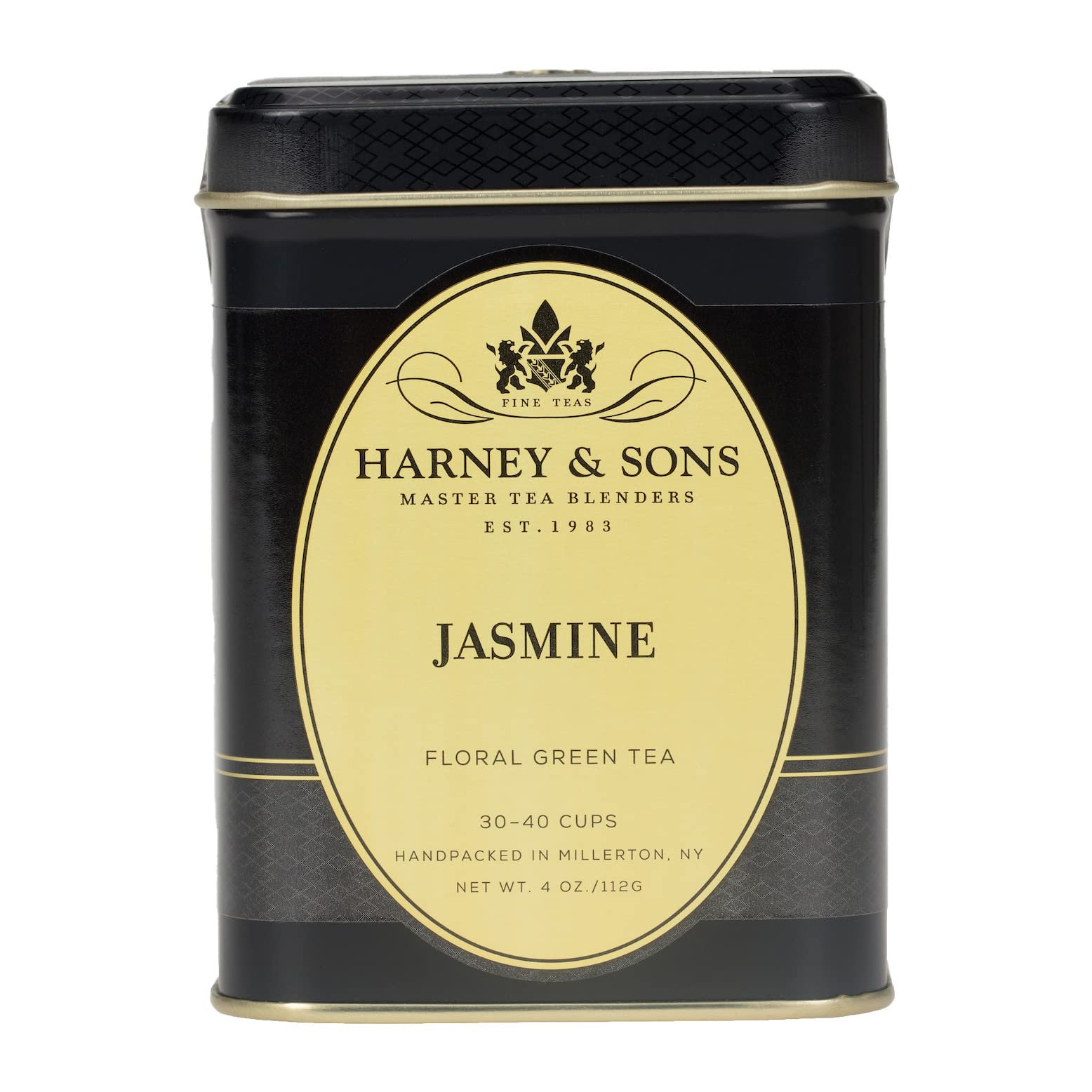 Harney & Sons Jasmine pouchong tea leaves close-up, highlighting the earthy base.