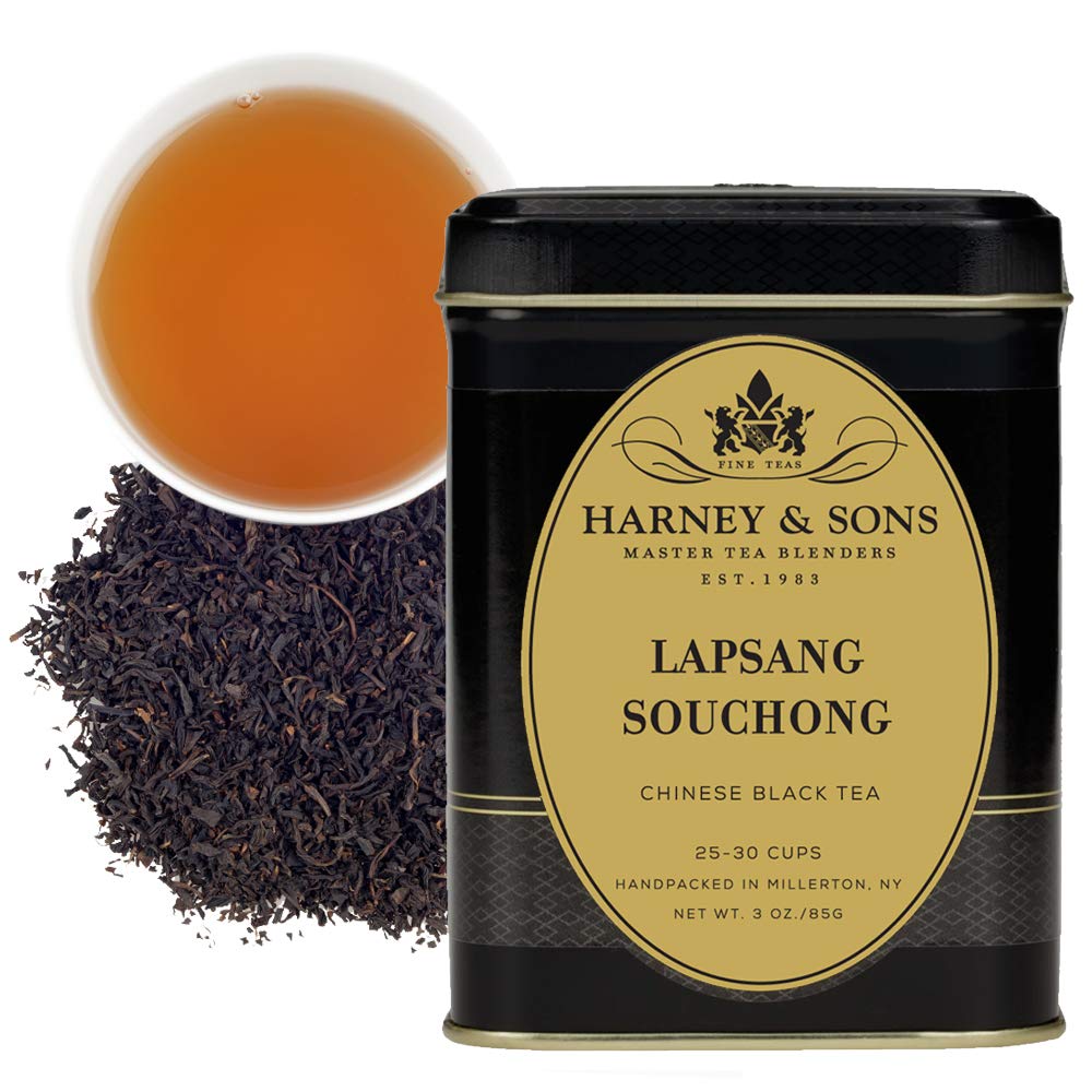 Harney & Sons Lapsang Souchong loose tea leaves with smoky pine notes for bold steeping.
