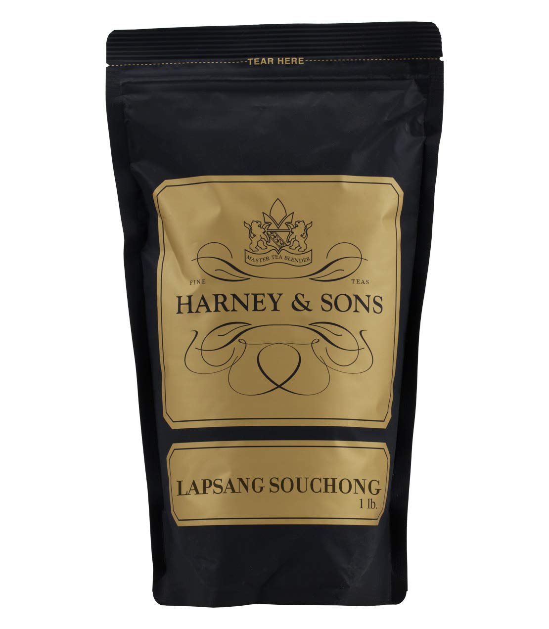 Harney & Sons Lapsang Souchong tea leaves close-up, showcasing smoky aroma for a rich brew