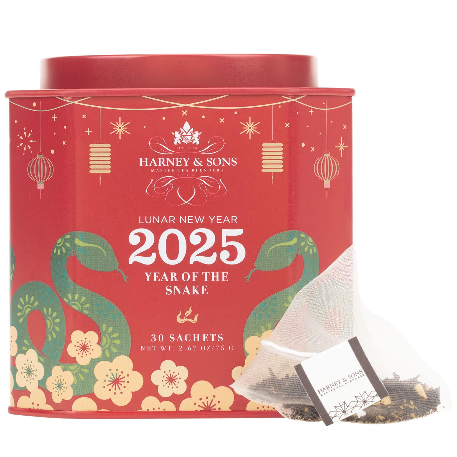 Harney & Sons Lunar New Year 2025 tea tin showcases a festive design, ideal gift for celebrations.