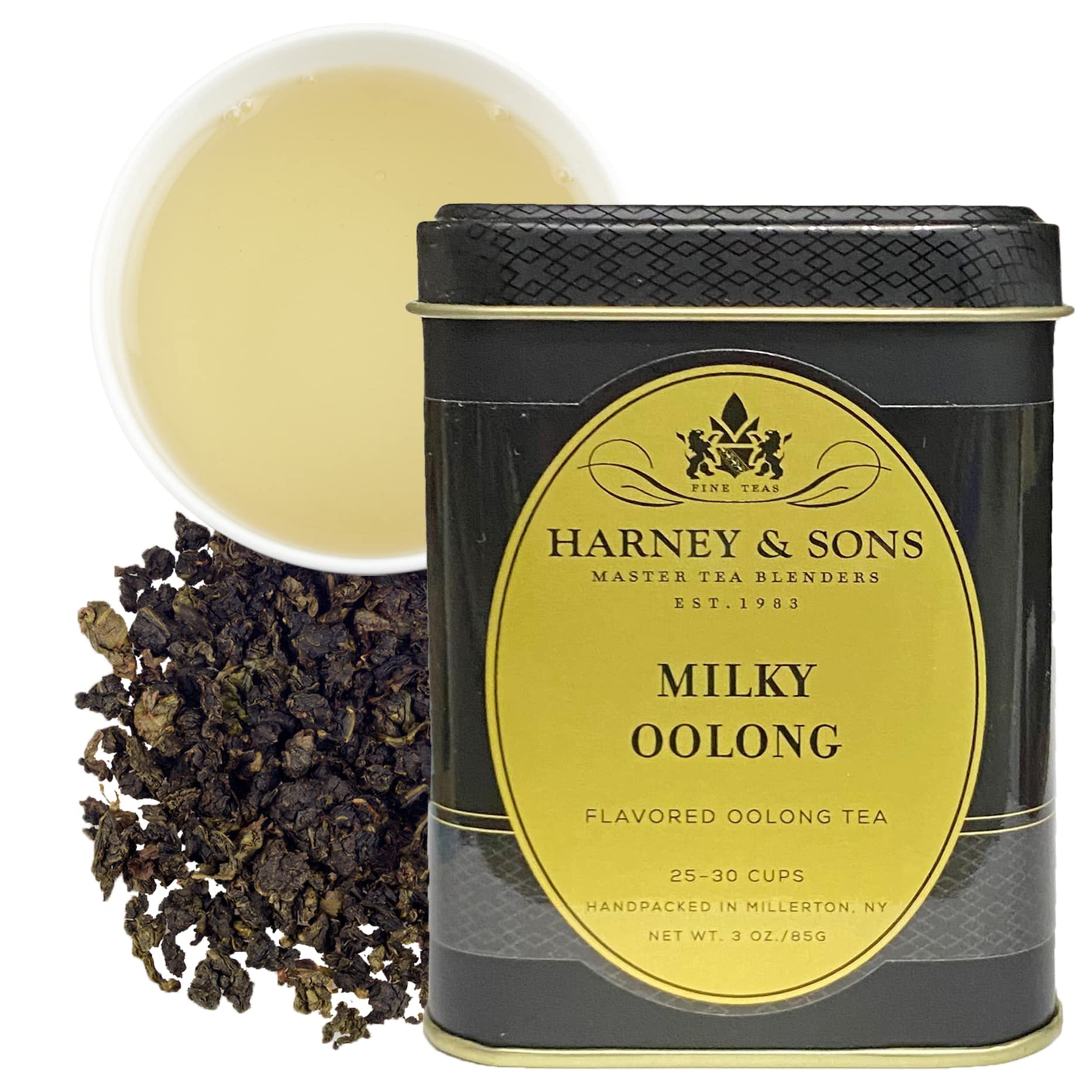 Harney & Sons Milky Oolong tea tin front showing premium packaging for brewing rituals