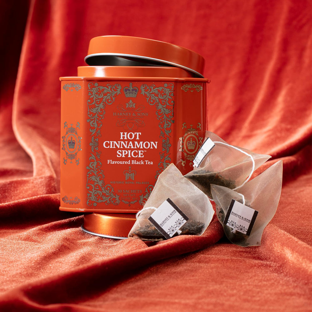 Harney & Sons orange peel and cinnamon notes aroma-filled brew.
