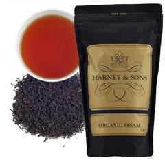Harney & Sons Organic Assam loose leaf tea in a 16 oz package for a rich daily brew.