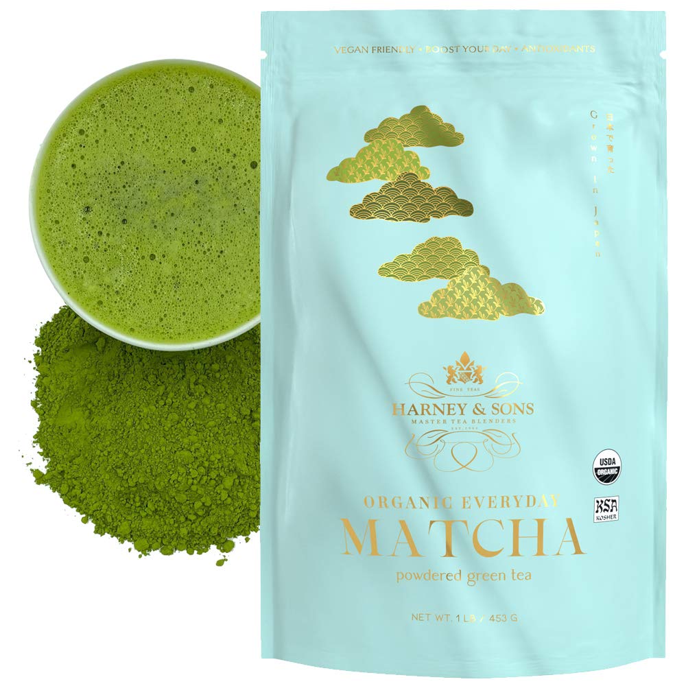 Harney & Sons Organic Everyday Matcha bag open, ideal for a calm morning ritual.