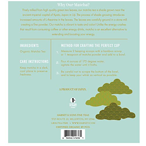 Harney & Sons Organic Everyday Matcha stone mill process spotlight, premium texture for blends.