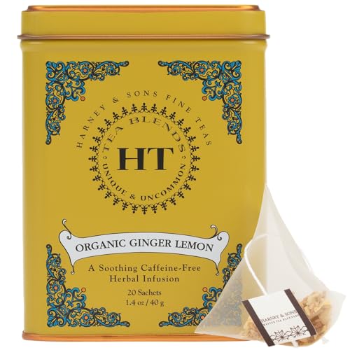 Steaming cup of Harney & Sons Organic Ginger Lemon Tea invites a cozy afternoon break.