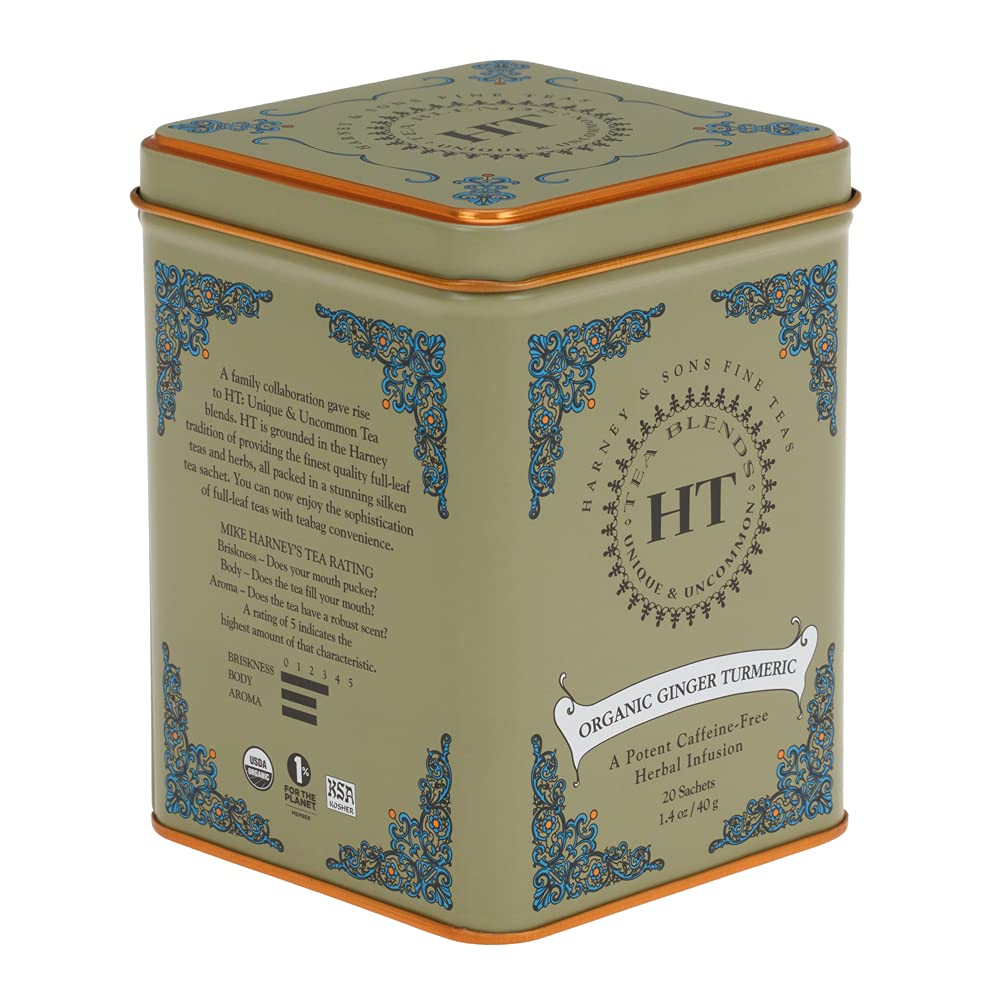 Harney and Sons HT Organic Ginger Turmeric Tea tin ready for cozy moments