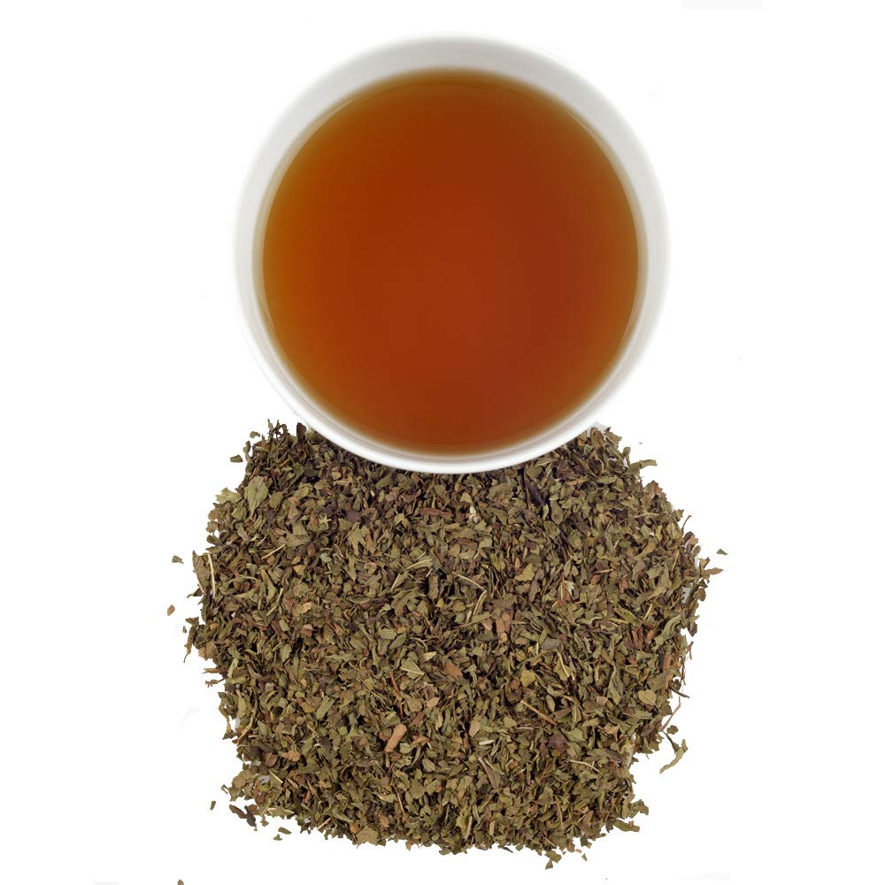 A prepared cup of Harney & Sons Organic Peppermint tea, refreshing and caffeine-free.