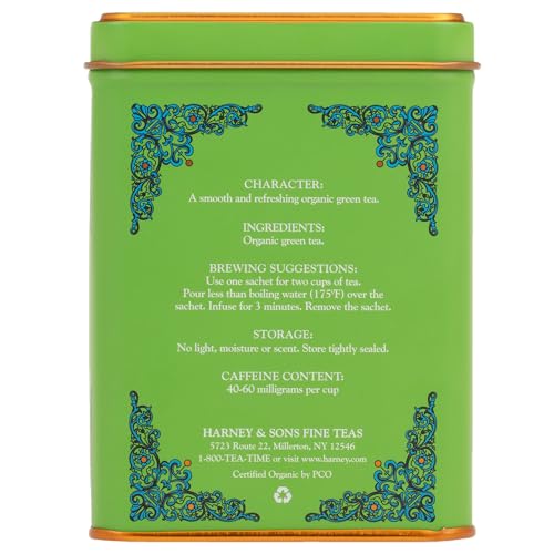 Gift-ready Harney & Sons Organic Supreme Green tin, ideal for gifting or entertaining.
