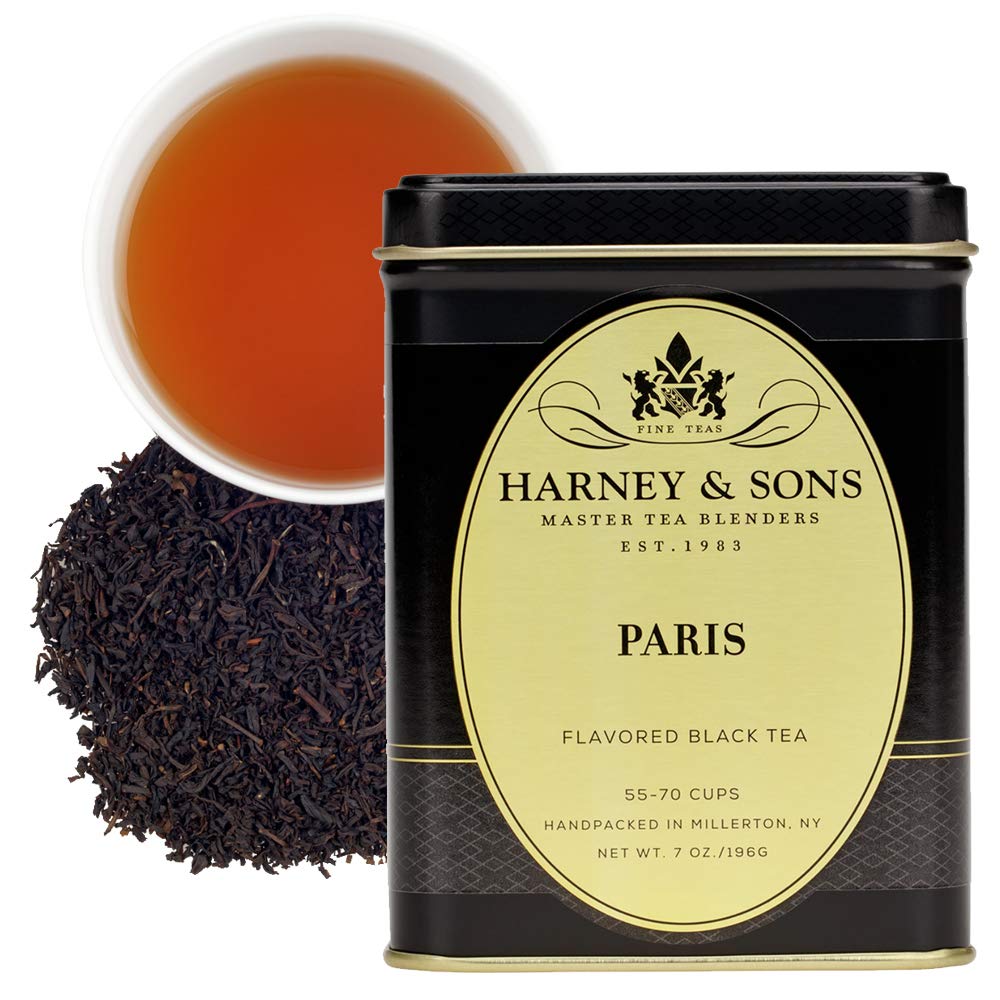 Harney & Sons Paris Black Tea 7oz tin packaging with inviting aroma for freshness.