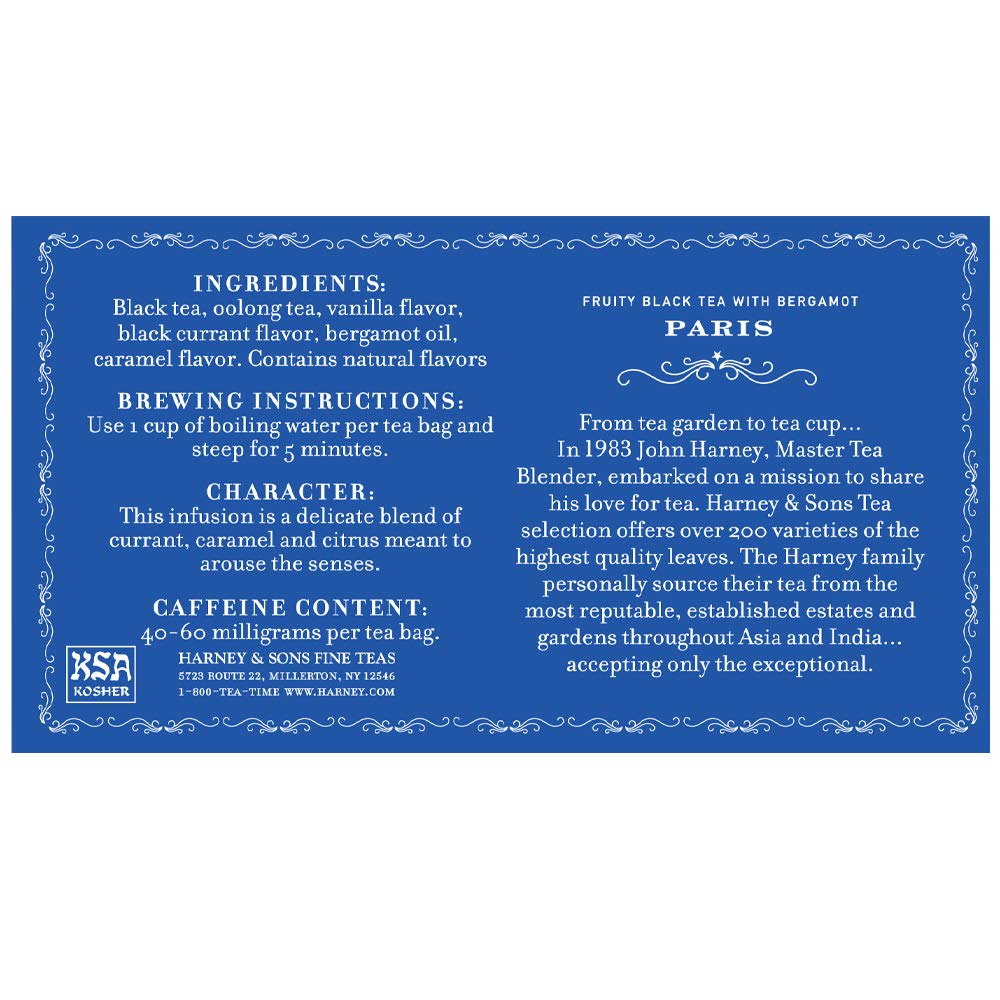Harney & Sons Paris Black Tea steaming cup releasing bergamot-inspired aroma.