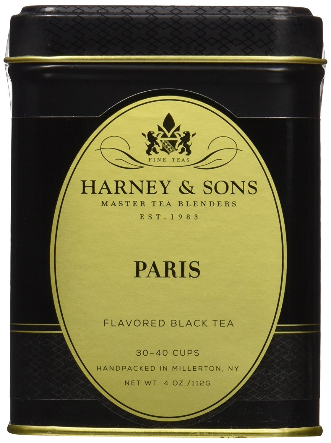 Harney & Sons Paris tea tin packaging showcasing premium quality for home brewing.