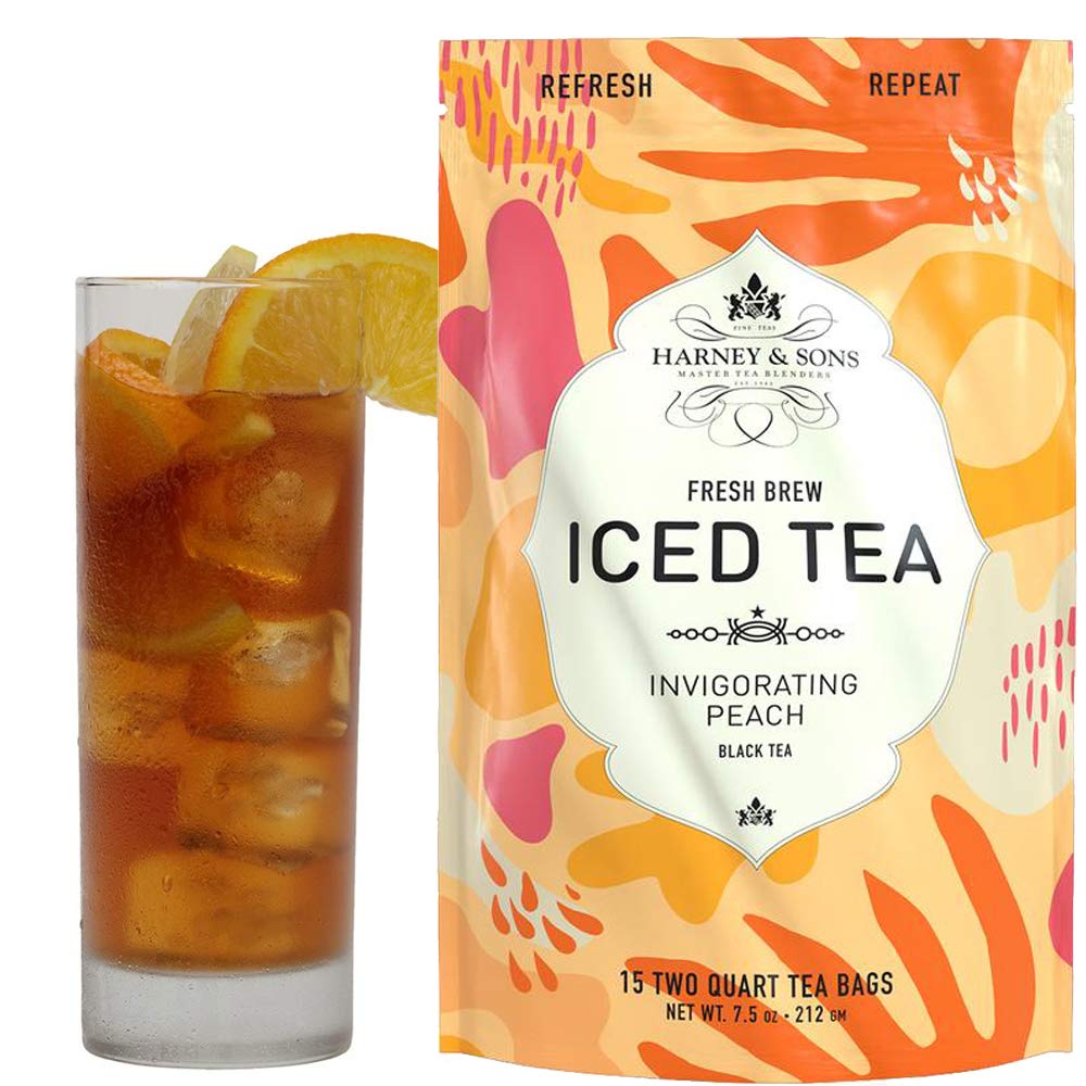 Harney & Sons Peach Fresh Brew Iced Tea packaging ideal for entertaining.