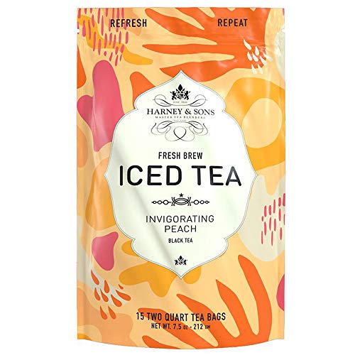 Pouring Harney & Sons Peach Fresh Brew yields refreshing iced tea for hot days.