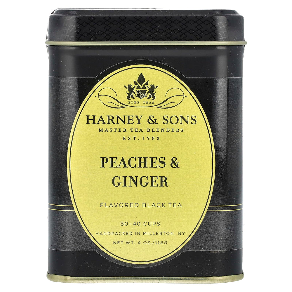 Harney & Sons Peaches & Ginger loose tea pours with fruity peach and ginger zest aroma.