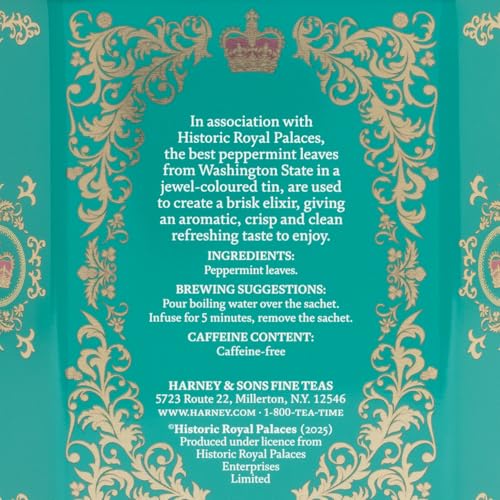 Sachets brewed in a cup to reveal a crisp peppermint tisane by Harney & Sons.