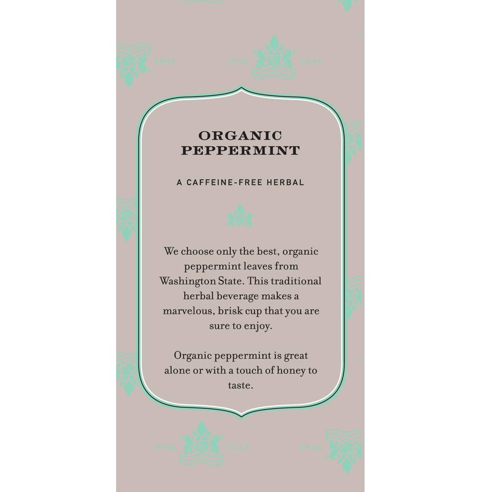 Harney & Sons peppermint tea box on a kitchen counter for everyday use.