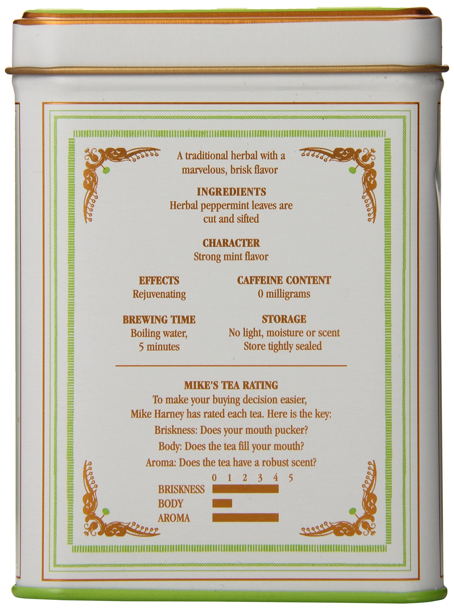 Harney and Sons Peppermint Tea cup after steep showing crisp flavor.