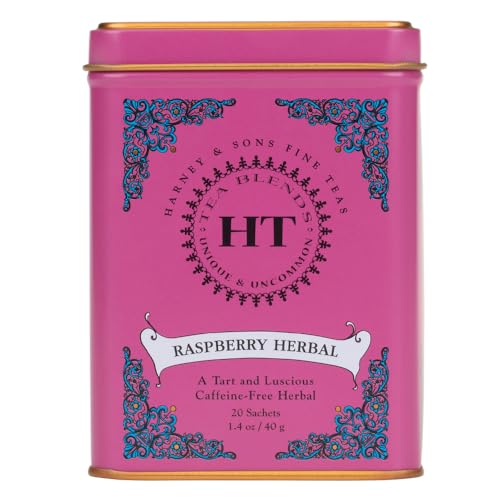 Harney & Sons Raspberry Tea sachets displayed for quick brewing.