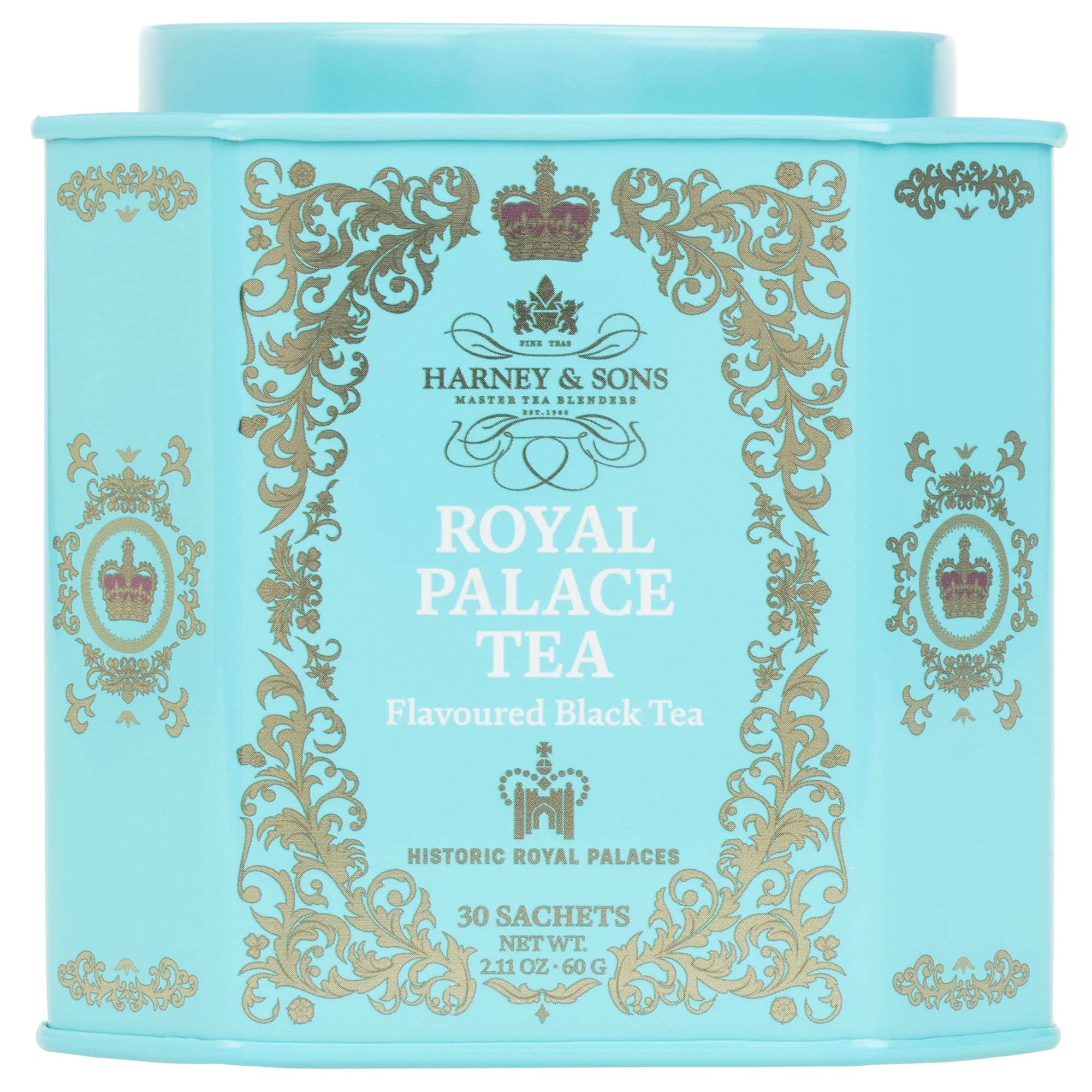 Harney & Sons Royal Palace Tea tin design enhances gift appeal.