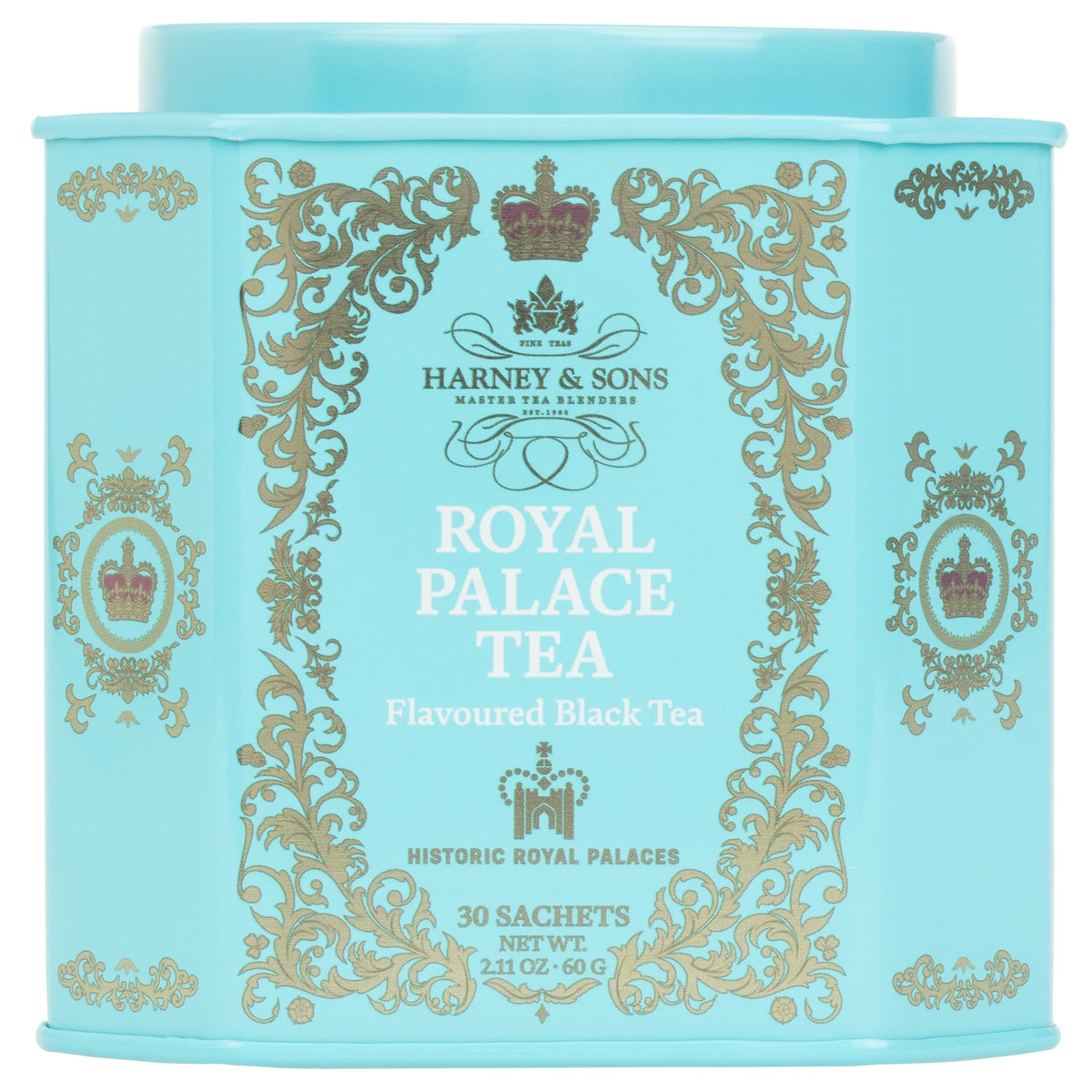 Harney & Sons Royal Palace Tea tin design enhances gift appeal.