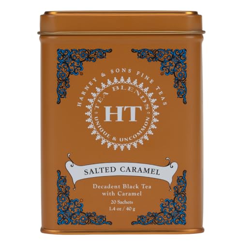 Harney & Sons Salted Caramel Tea sachets pack, convenient daily brewing.