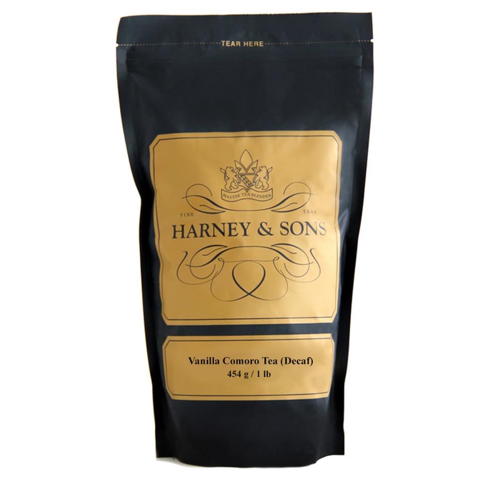 Harney & Sons Vanilla Comoro packaging with 16 oz loose leaf tin.