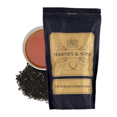 Harney and Sons Victorian London Fog loose tea with citrus and vanilla, ideal for cozy lattes