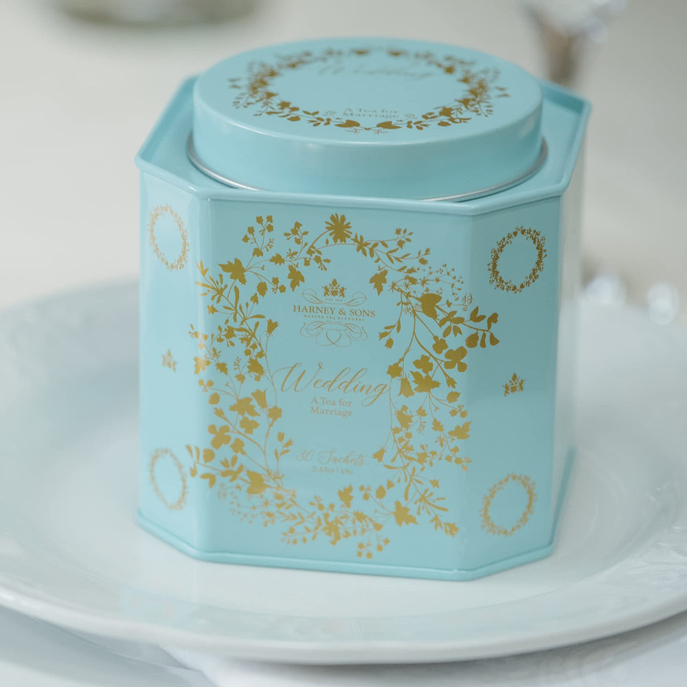 Harney & Sons Wedding Tea with rosebuds and petals, adding a romantic floral note.