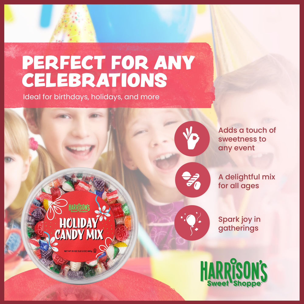 Harrison's presentable container showcasing bulk candy as a gift option