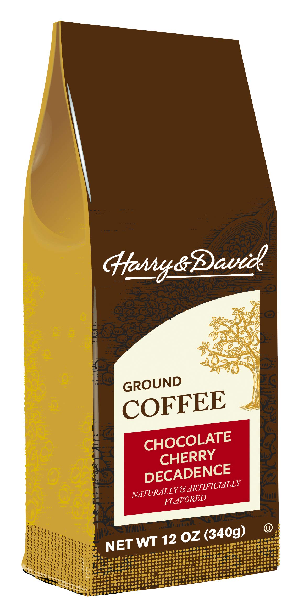 Harry & David ground coffee Chocolate Cherry Decadence bag, rich aroma for cozy mornings.