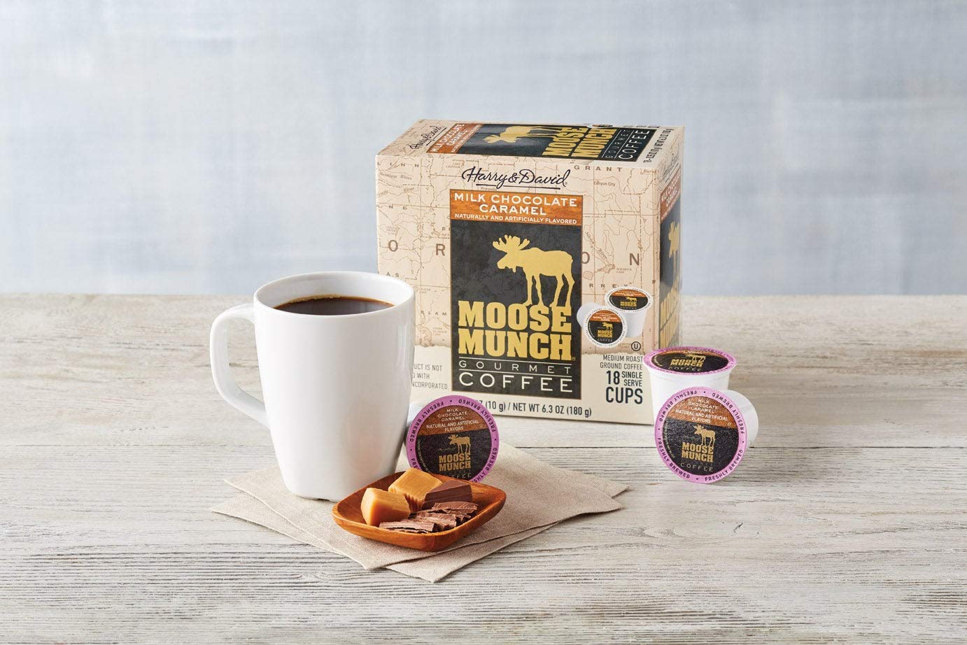 Moose Munch coffee cups reveal milk chocolate caramel notes for a dessert-inspired sip.