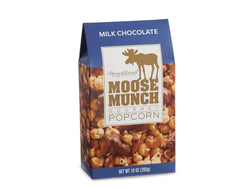 Harry & David Moose Munch Milk Chocolate Popcorn packaging, premium snack for gifting