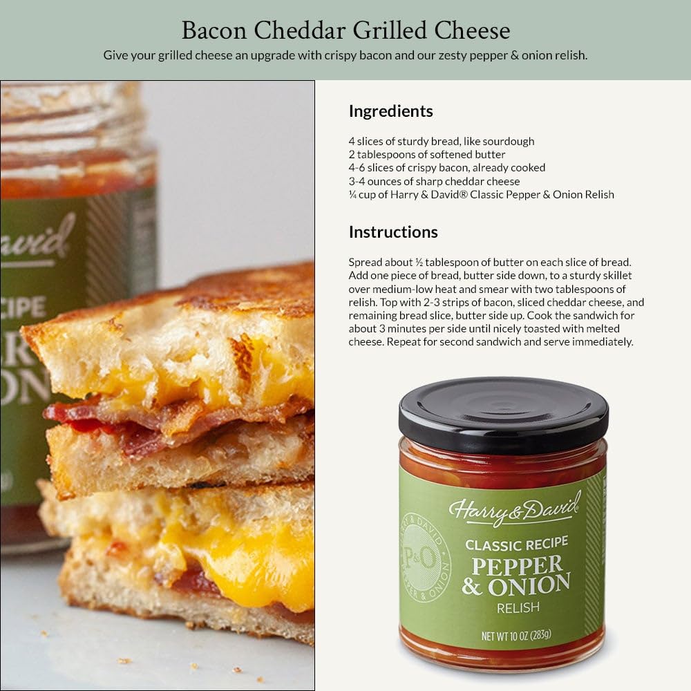 Relish on a burger with Harry & David Pepper & Onion Relish