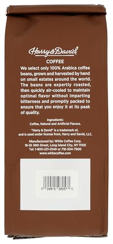 Harry & David Vanilla Creme Brulee ground coffee closeup reveals rich, aromatic beans.