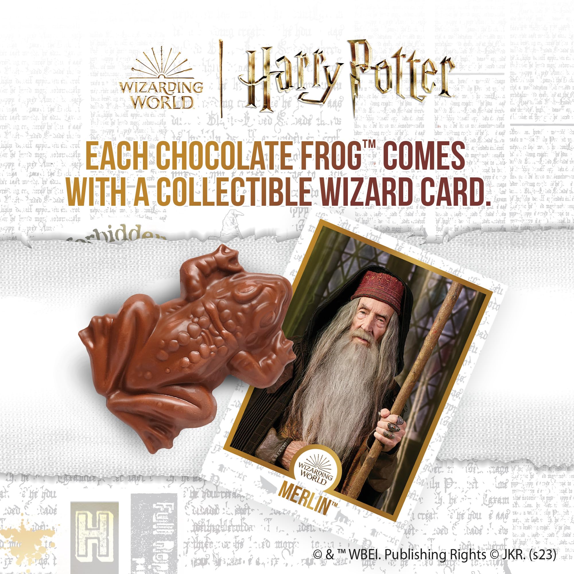 Harry Potter Chocolate Frog collectible card inside enhances fan keepsake.