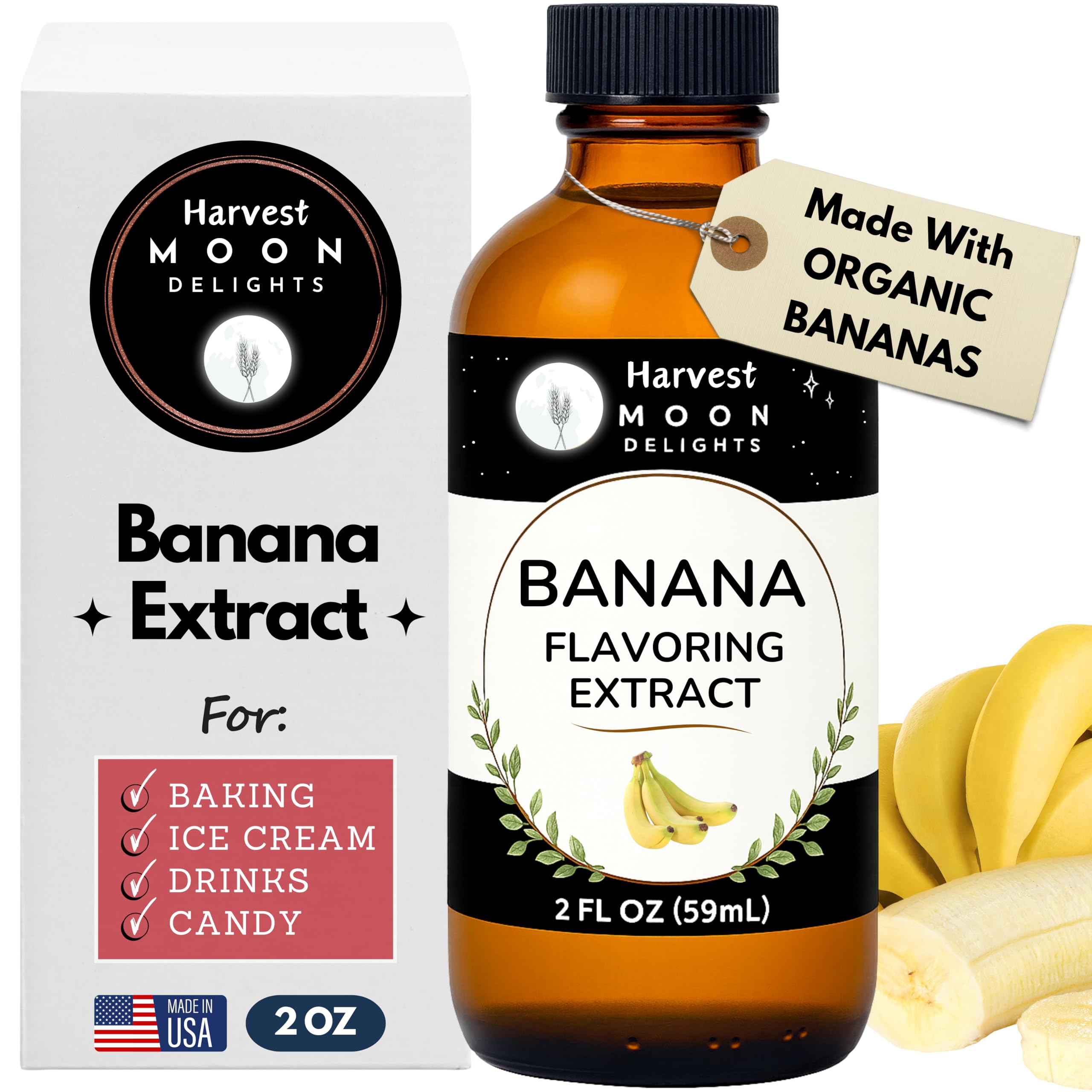 Harvest Moon Delights banana extract bottle front view for baking and beverages