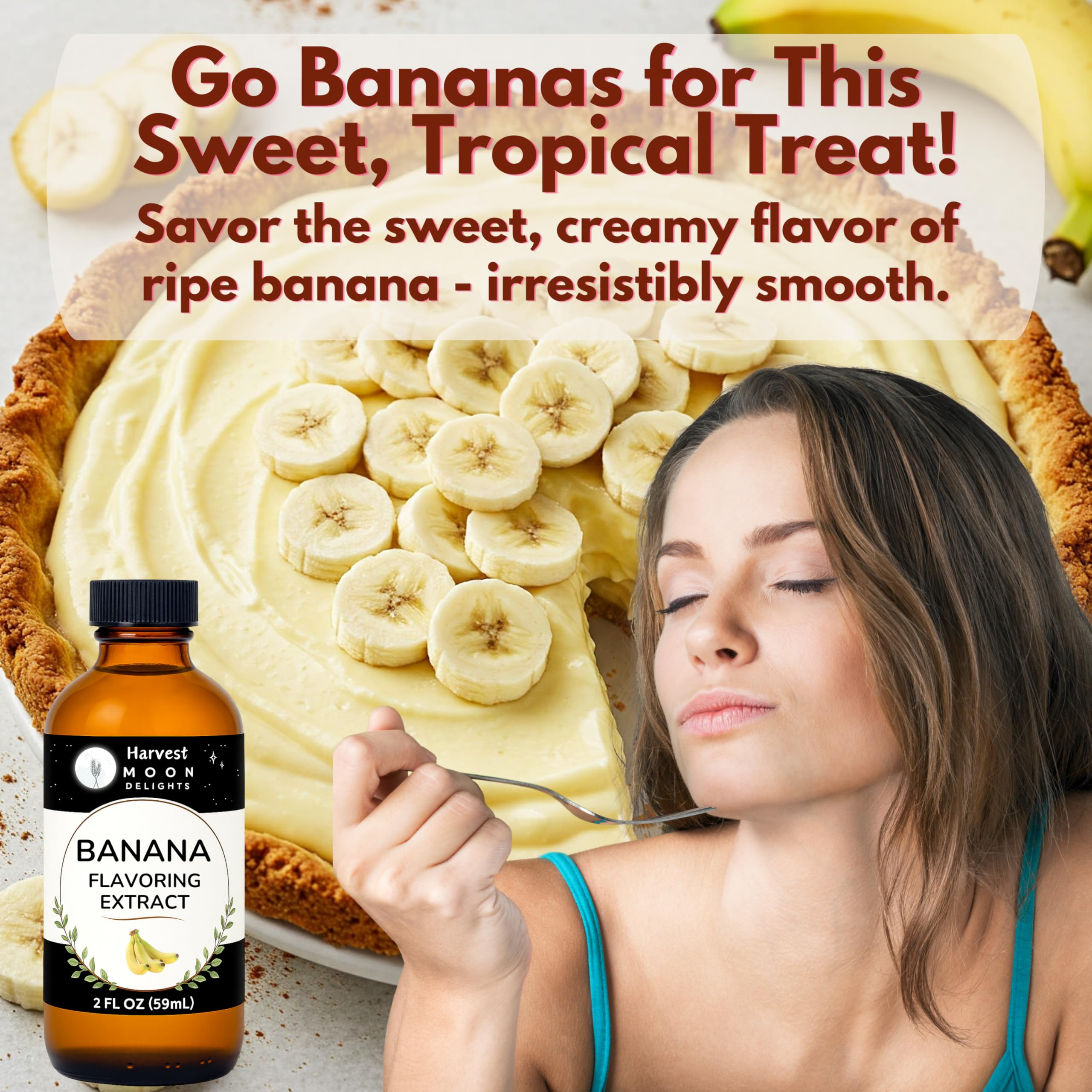 Close-up of Harvest Moon Delights banana extract ingredients emphasizing clean formulation