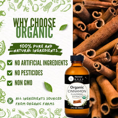 Harvest Moon Delights cinnamon extract label closeup showing organic quality.