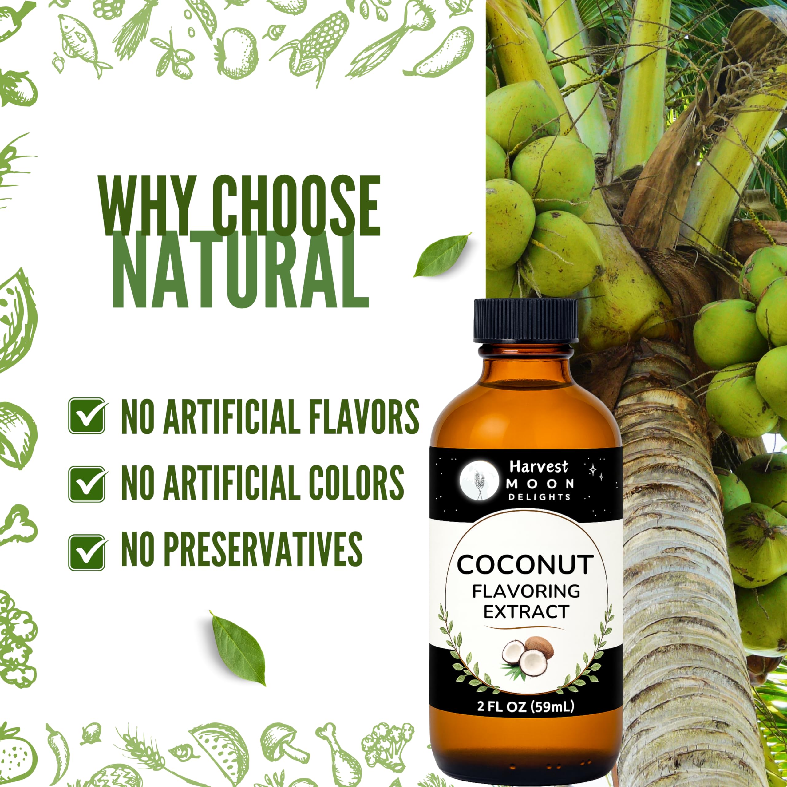 Harvest Moon Delights coconut extract in desserts highlights creamy tropical notes.