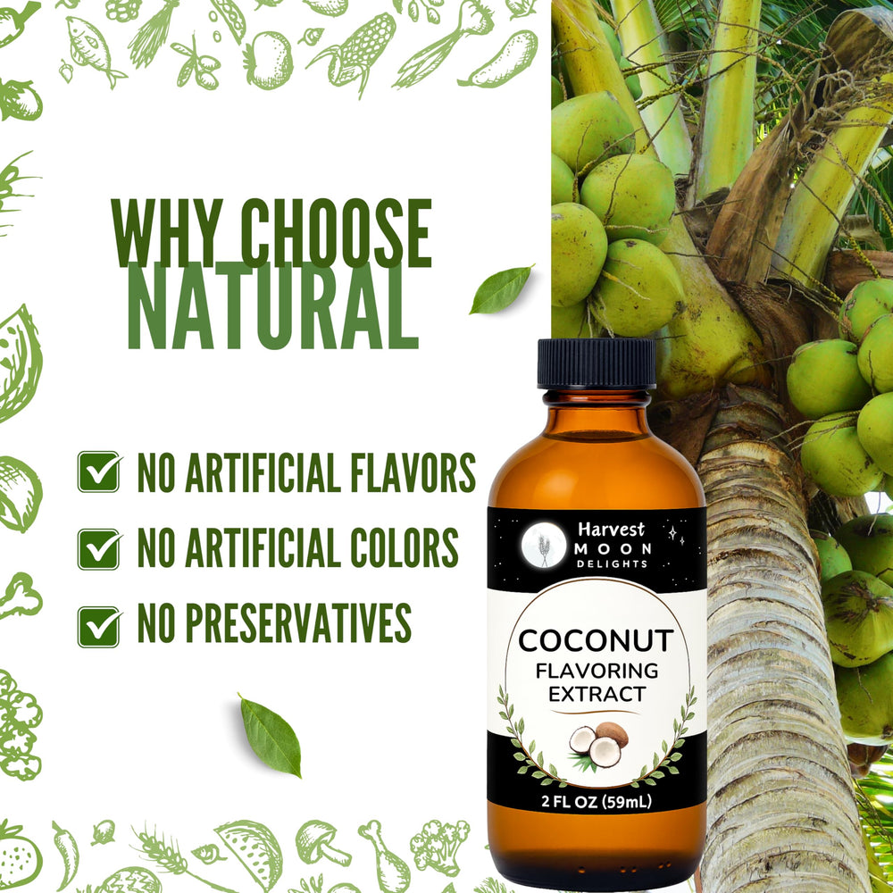 Harvest Moon Delights coconut extract in desserts highlights creamy tropical notes.