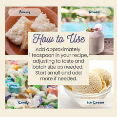 Harvest Moon Delights coconut extract label closeup highlights authentic tropical aroma and quality.