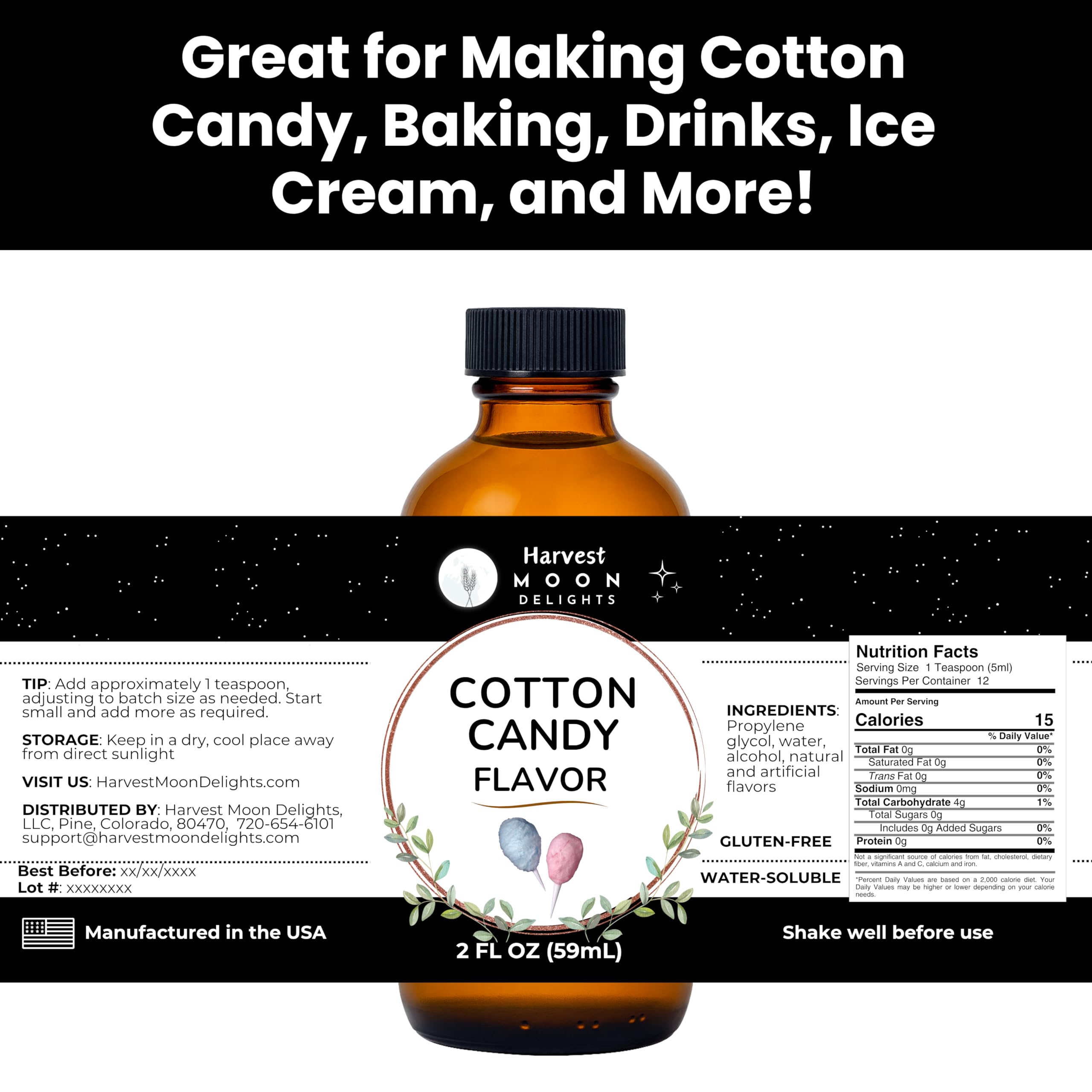 Harvest Moon Delights cotton candy flavoring pour action highlights easy measurement