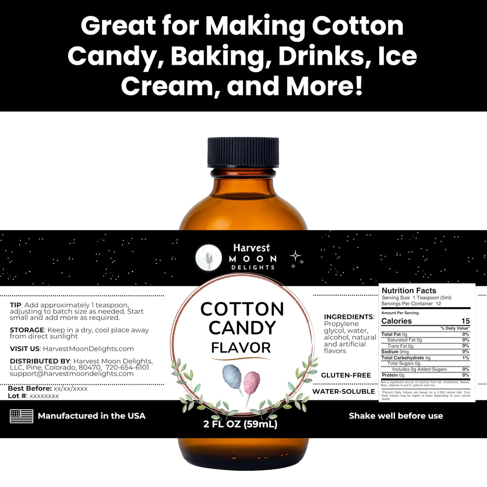 Harvest Moon Delights cotton candy flavoring pour action highlights easy measurement