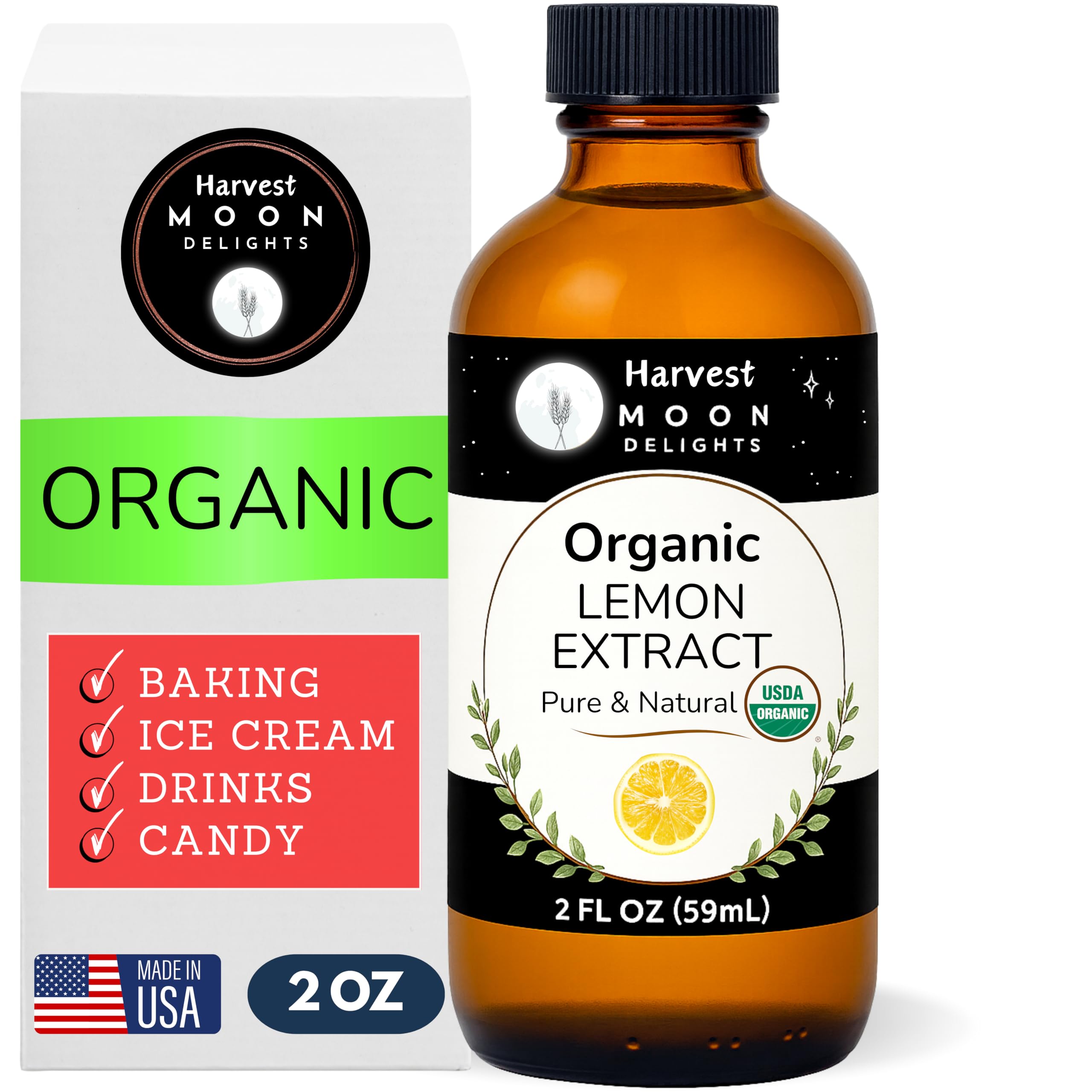 Harvest Moon Delights lemon extract bottle pour for baking and flavor