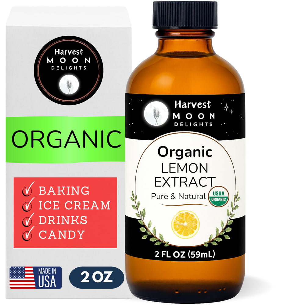 Harvest Moon Delights lemon extract bottle pour for baking and flavor