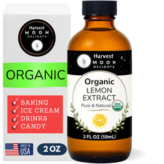 Harvest Moon Delights lemon extract bottle pour for baking and flavor